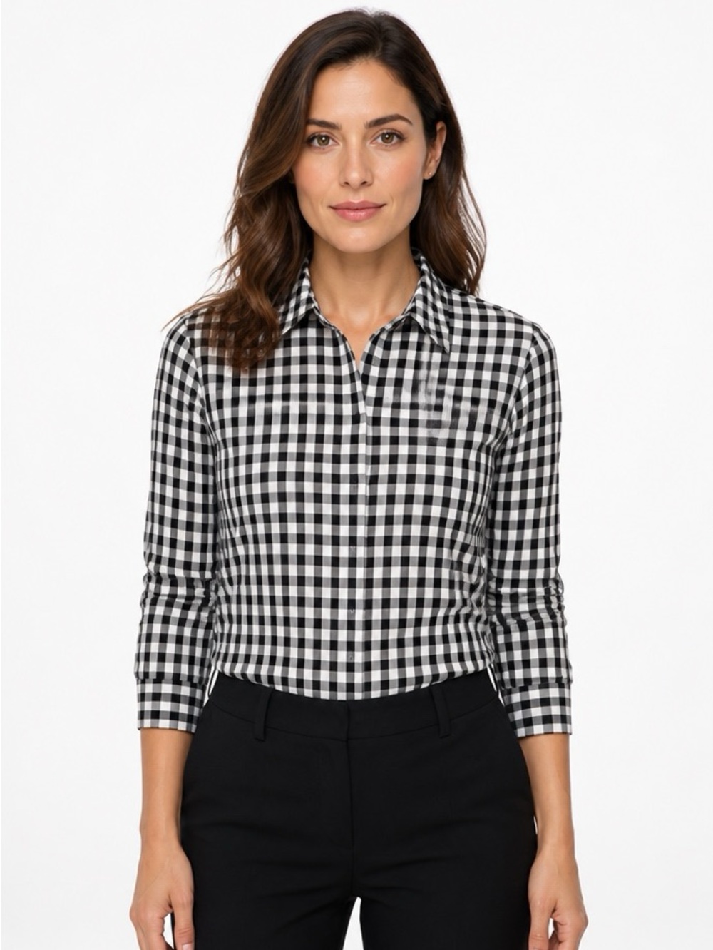 Black & White Gingham Button-Down Shirt - Women's